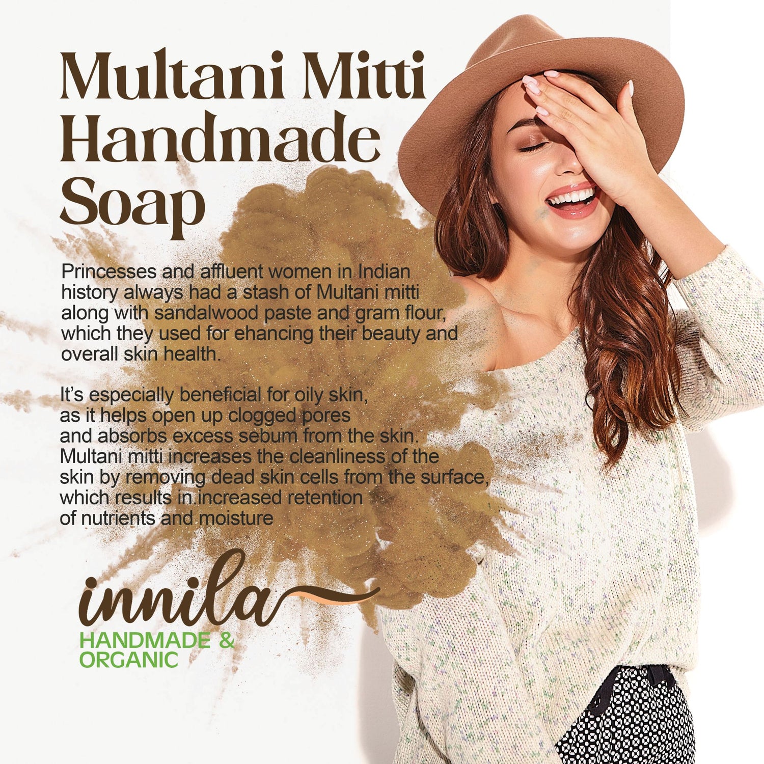 Innila Handmade Multani Mitti Soap for Bath | Organic Soap with Castor oil, Olive Oil Coconut oil & French Pink Clay For Anti-Acne & Skin Glow | Soaps Combo Offer -100GM (Pack Of 4)