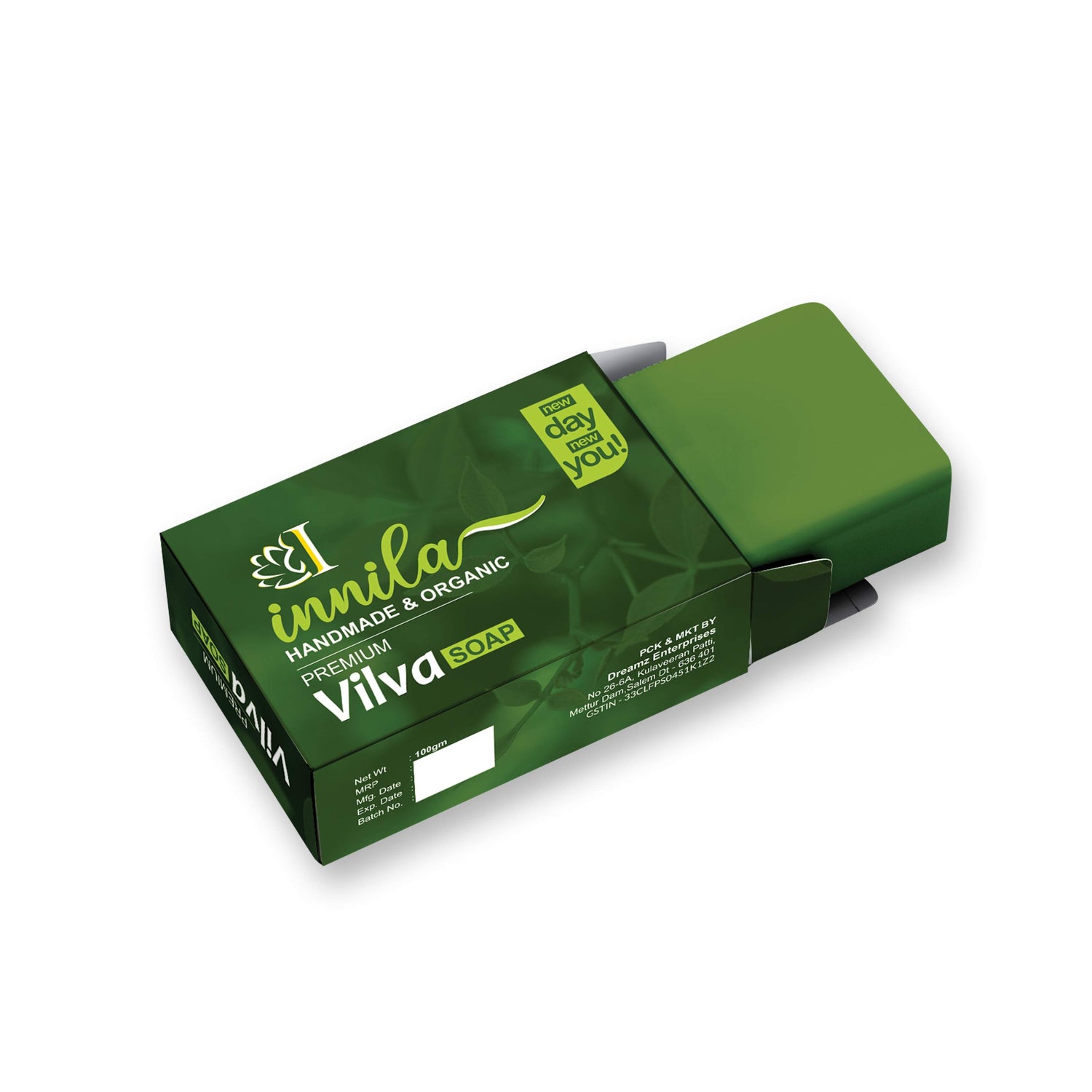 Innila Premium Vilvah Handmade Glycerin Soap | Infused With Vilva, Tulasi Leaves Extract & Kojic Acid For Skin Glow - 100GM (First Ever Product Made In India With Sacred Bilva/Vilva Leaf Extract)