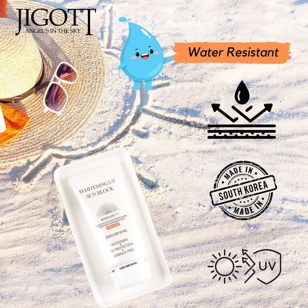 JIGOTT Brightening UV Water Resistant Sun Block Day Cream SPF50+ PA+++ | Daily Sun Protection + Brightening + Wrinkle Free | For Face & Body | 70ml For Men & Women [Made In Korea]