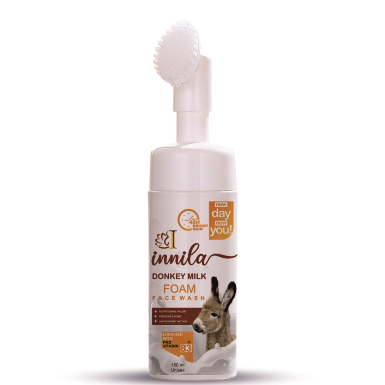 Innila Donkey Milk Foam Face Wash For Skin Brightening & Anti- Aging With Pro Vitamin B3+ -150ML (Men & Women)
