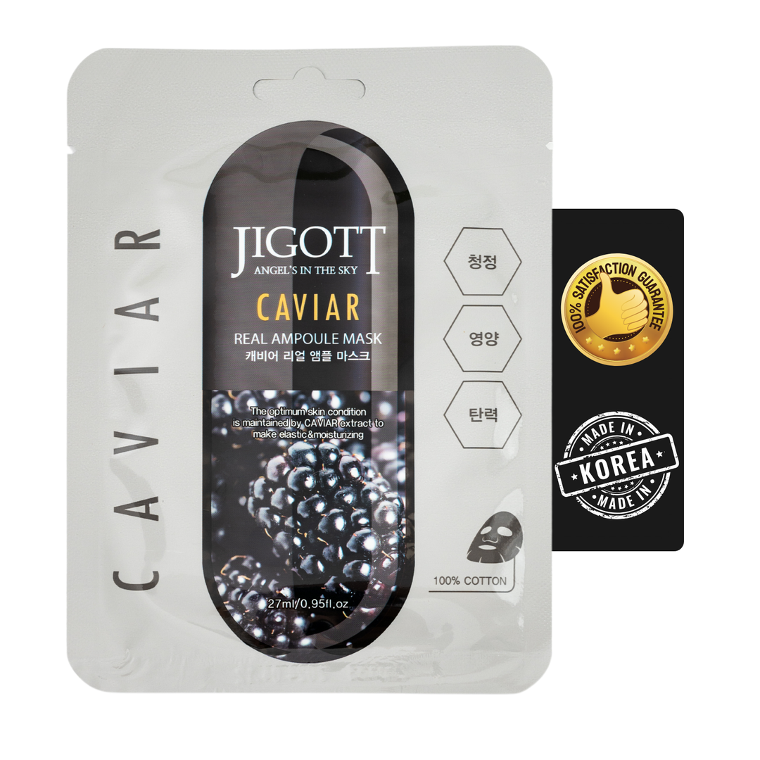 JIGOTT Caviar Ampoule Face Sheet Mask - 27 ML/Mask [Pack Of 4 Sheets] - For Deep Moisturizing, Brightening, and Skin Rejuvenation - Men & Women [Made In Korea]