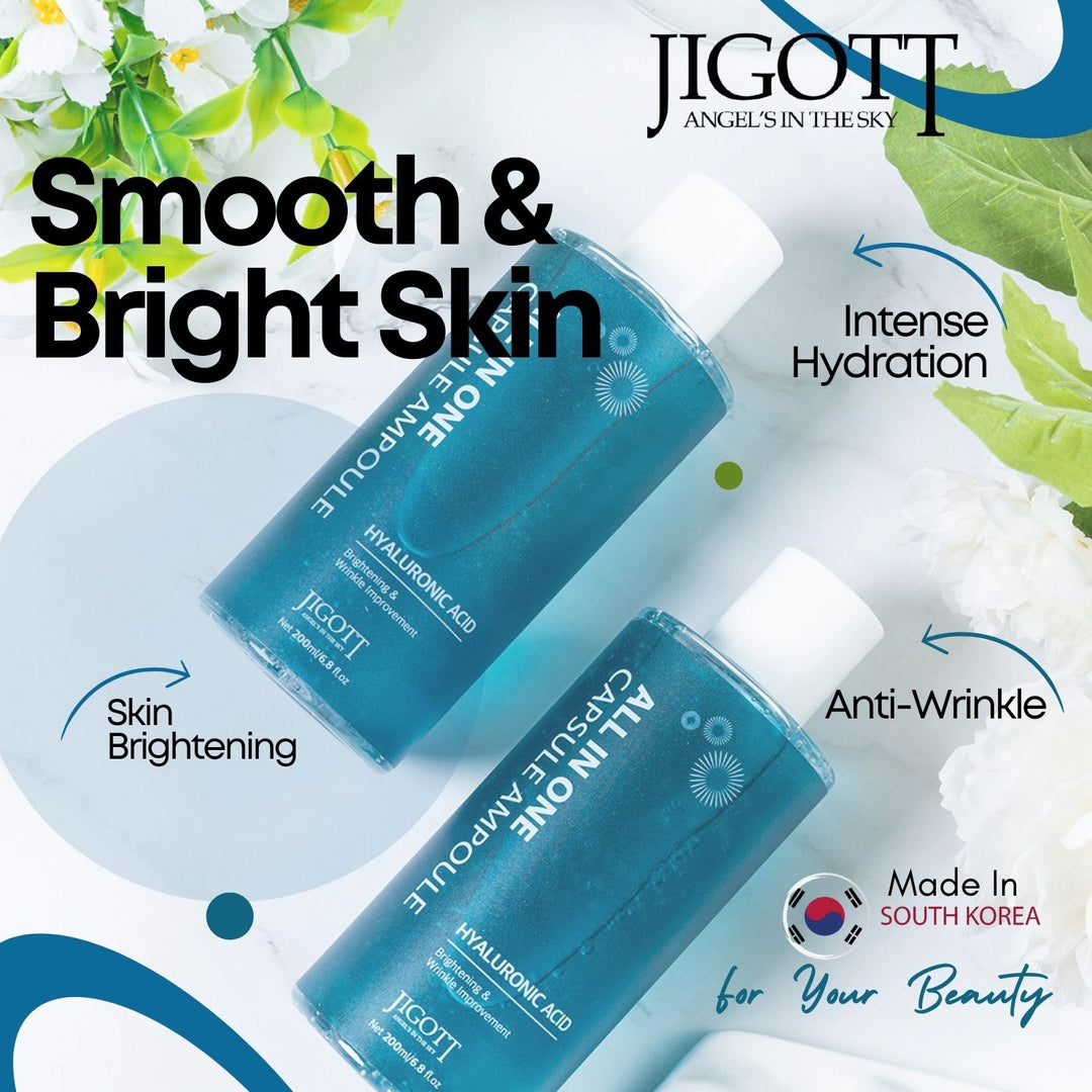 JIGOTT All-In-One Hyaluronic Acid Skin Brightening & Anti-Aging Capsule Ampoule (High Concentrated Serum)- 200ml | Men & Women [Made in Korea]