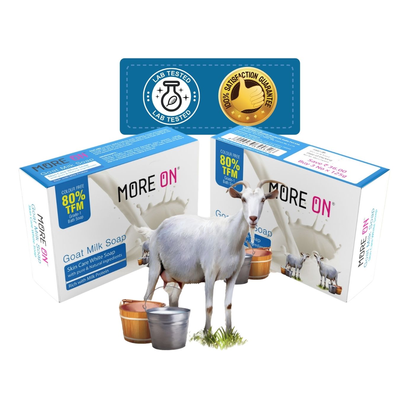 MORE ON Goat Milk Soap For Skin Brightening & Hydration | 80% TFM Soap For Men & Women | Paraben, SLS, Free -125g (Pack of 6)