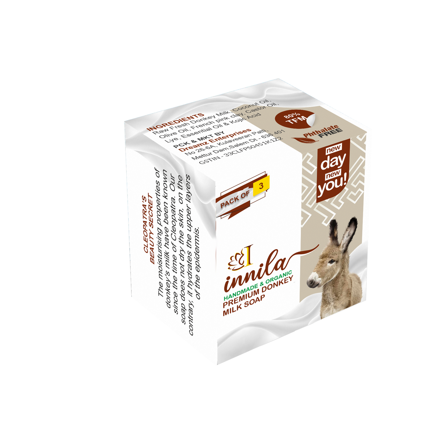 Innila Handmade Donkey Milk Anti-Aging & Skin Brightening Bath Soap For Men, Kids & Women - Combo Offers - 100GM