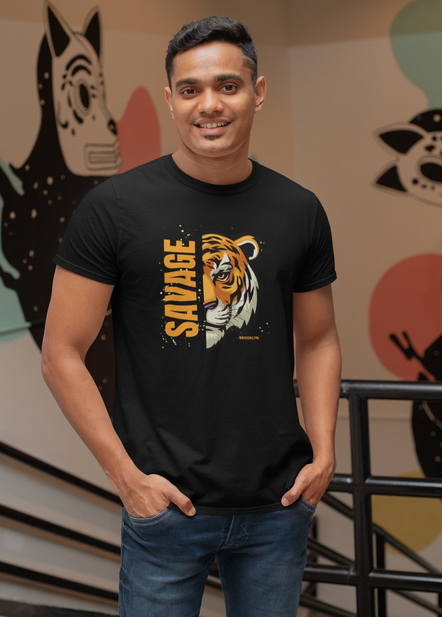 Expanse 100% Premium Combed Cotton Men Round Neck Tee/T-shirts - Tiger